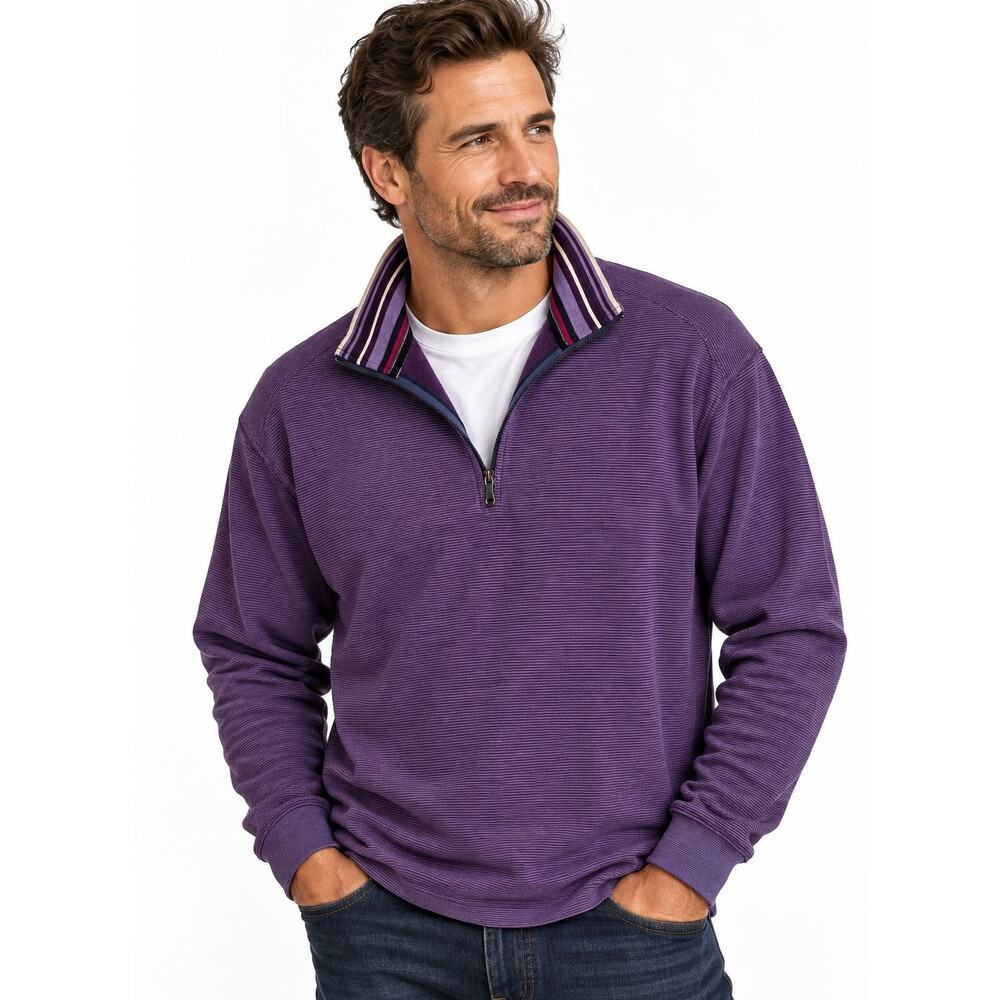 Robert Graham Quarter Zip Sweater Mens XL Purple Contrasting Collar Pullover